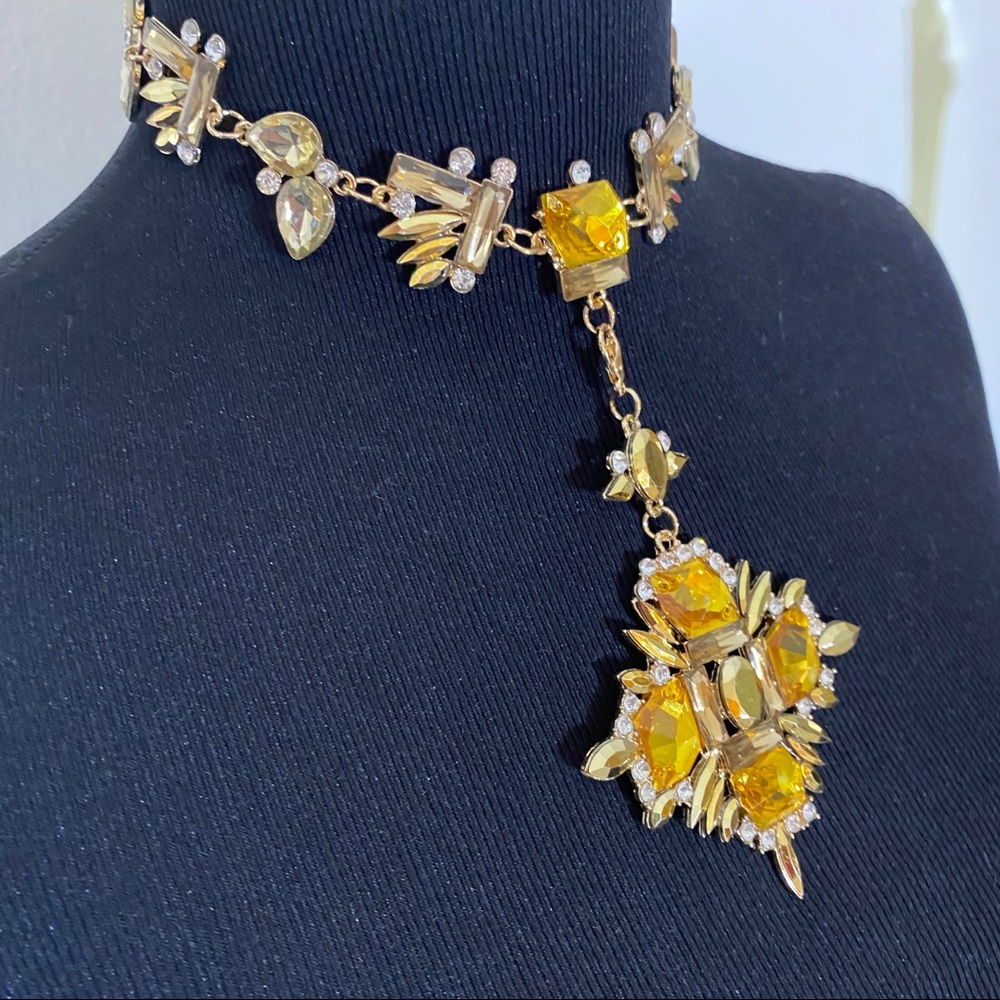 Sexy Gold Crystal Choker Gothic Cross Necklace - Picture 3 of 11